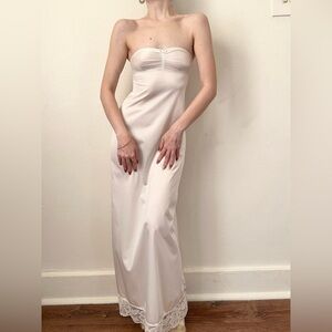 Vintage 1970s Ivory Satin Strapless Slip Dress